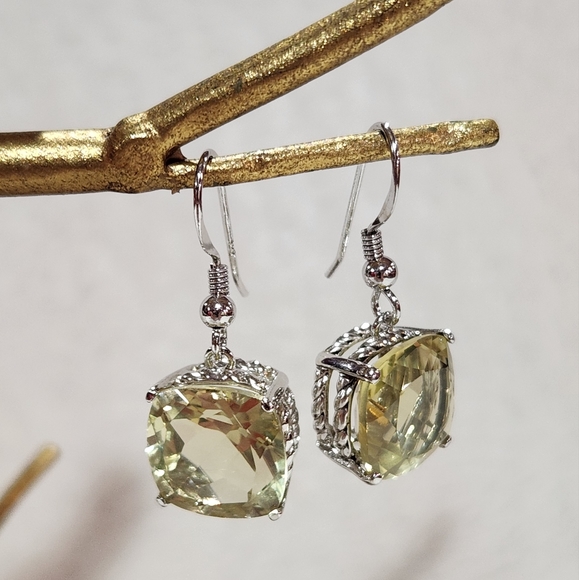 V3 Jewerly Lemon Quartz & Sterling Silver Solitaire Drop Earrings - Picture 1 of 10